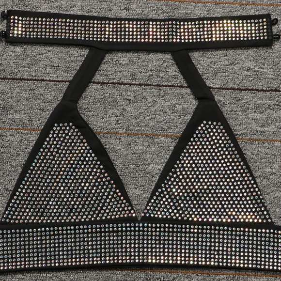 Iridescent Rhinestone Mini Crop Top Skirt Dress - Picture 8 of 8